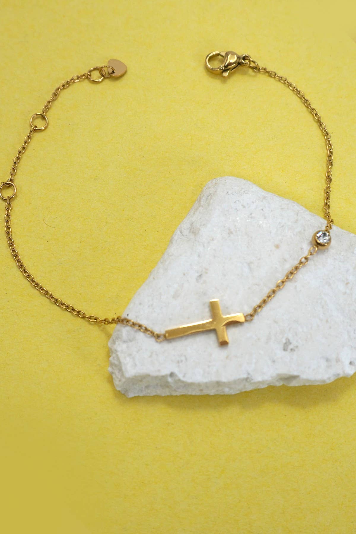 Cross and Rhinestone Bracelet- Gold