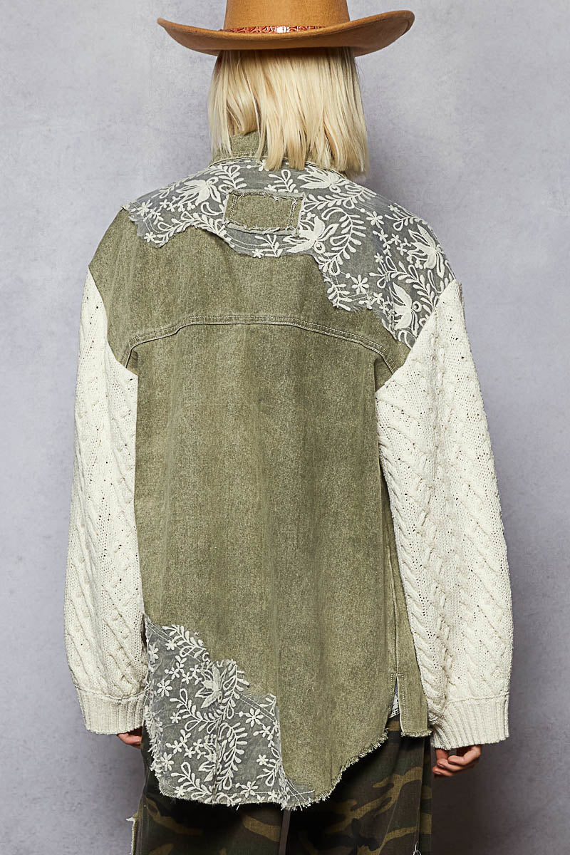 The Willow Sweater Sleeve Shacket- Olive