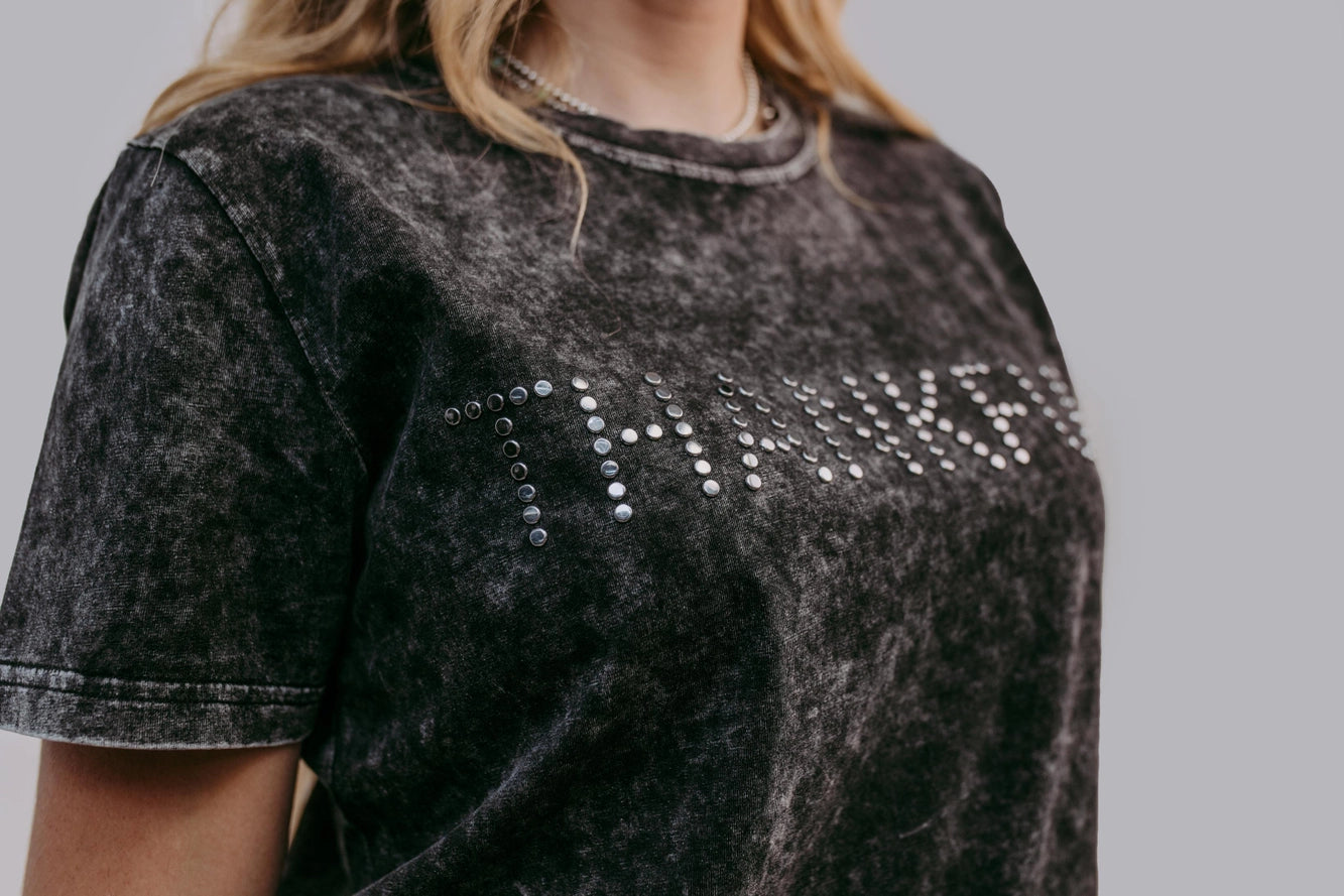 Thankful Acid Washed Tee- Charcoal