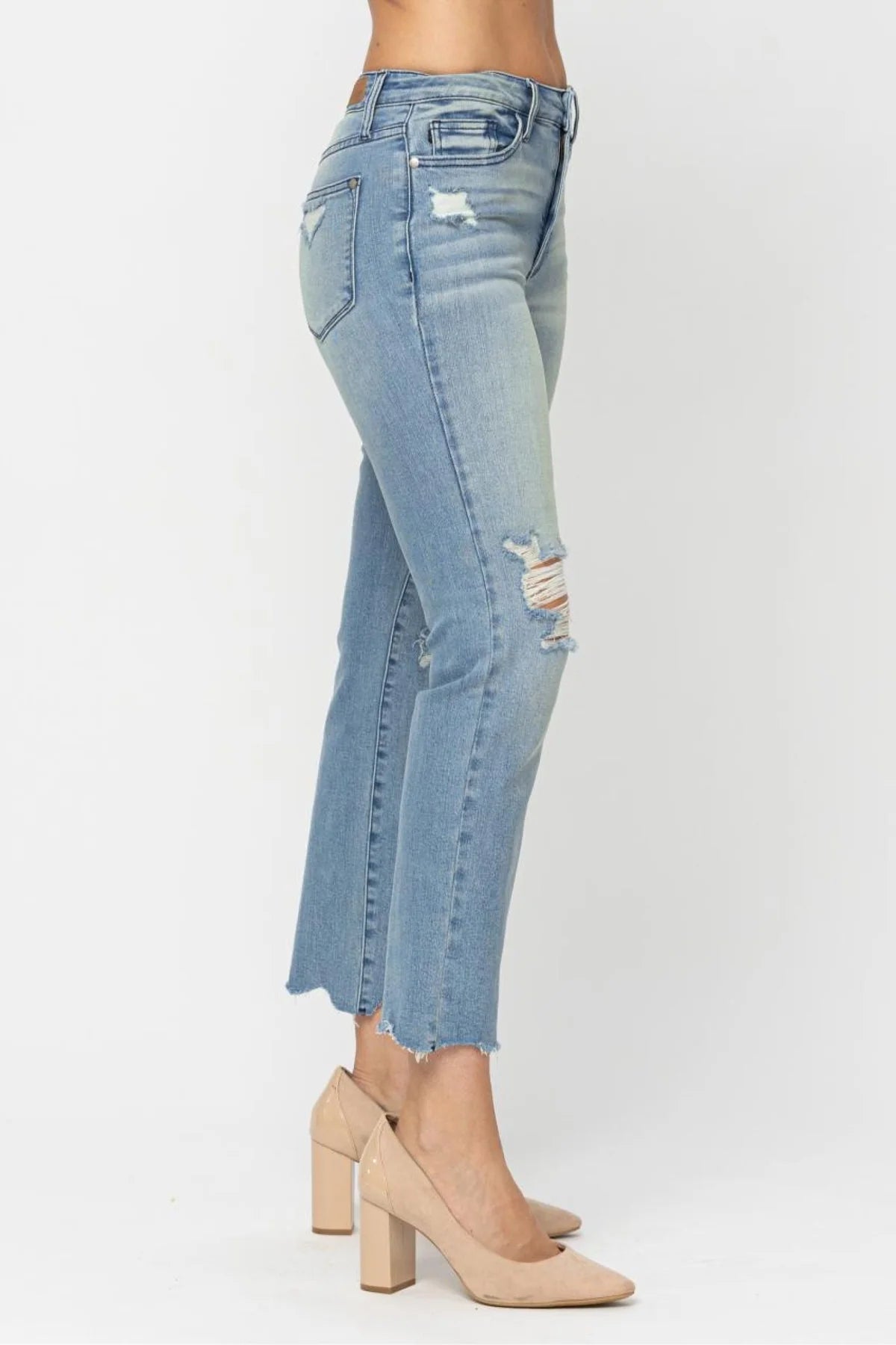 Judy Blue Mid-Rise Destroyed Crop Jeans