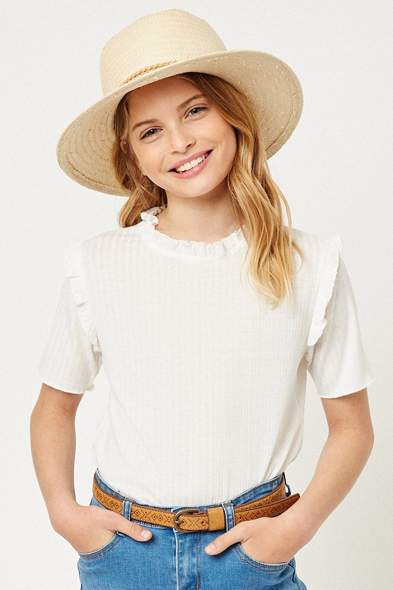 Kids Ruffle Collar Knit Top -Off White