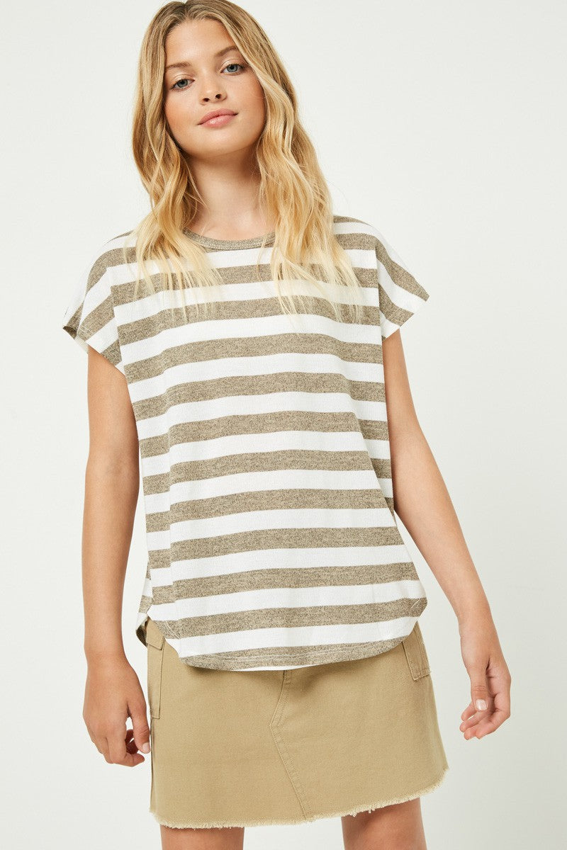 Girls Heathered Stripe Knit Oversized Top