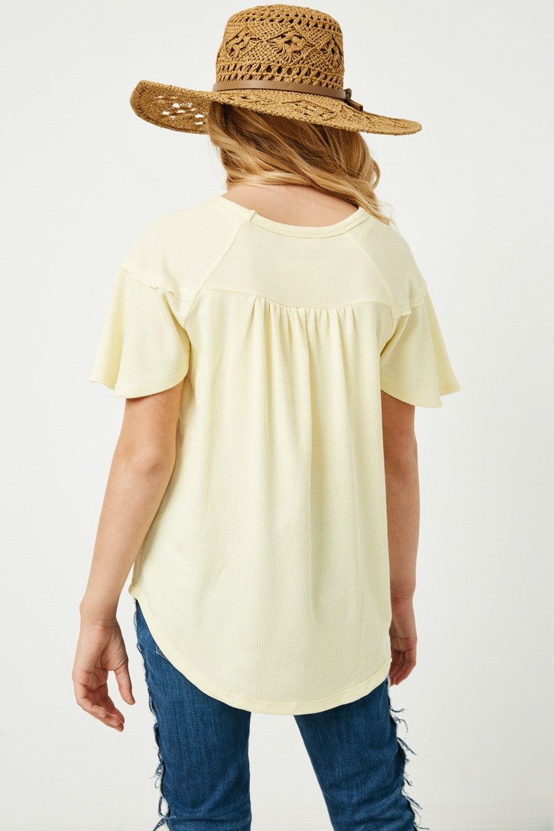 Girls Flutter Sleeve Ribbed Knit Top