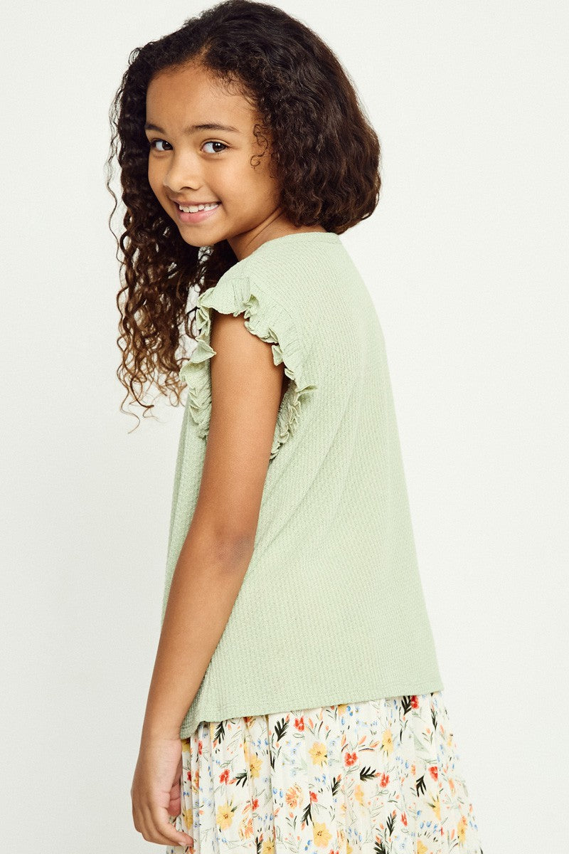 Girls Textured Knit Ruffled Tank