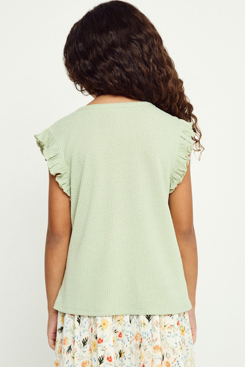 Girls Textured Knit Ruffled Tank