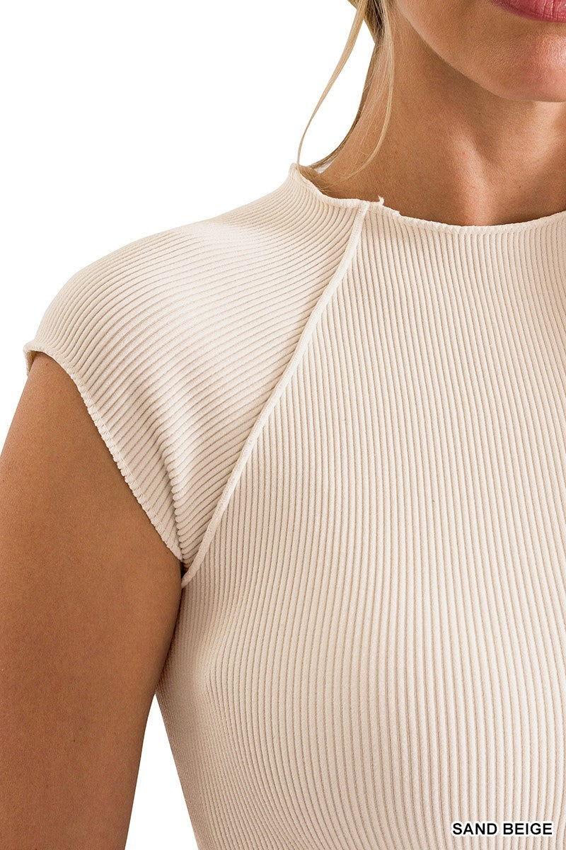 Ribbed Seamless Crop Top- SAND BEIGE