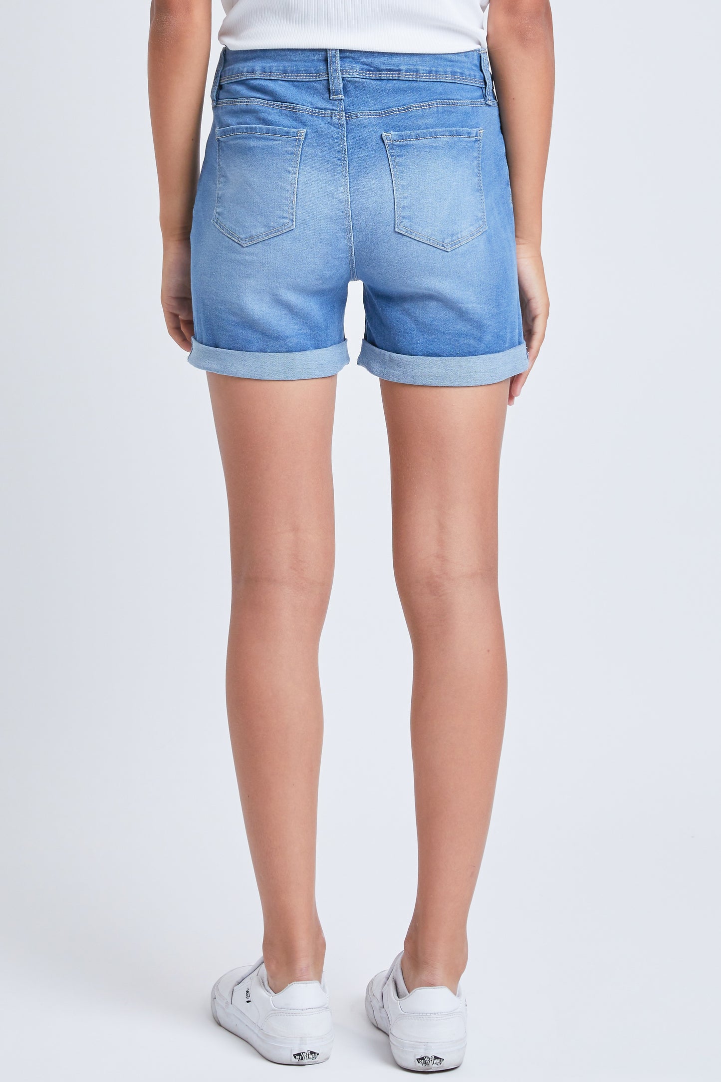 Girls Basic Exposed Button Cuffed Shorts