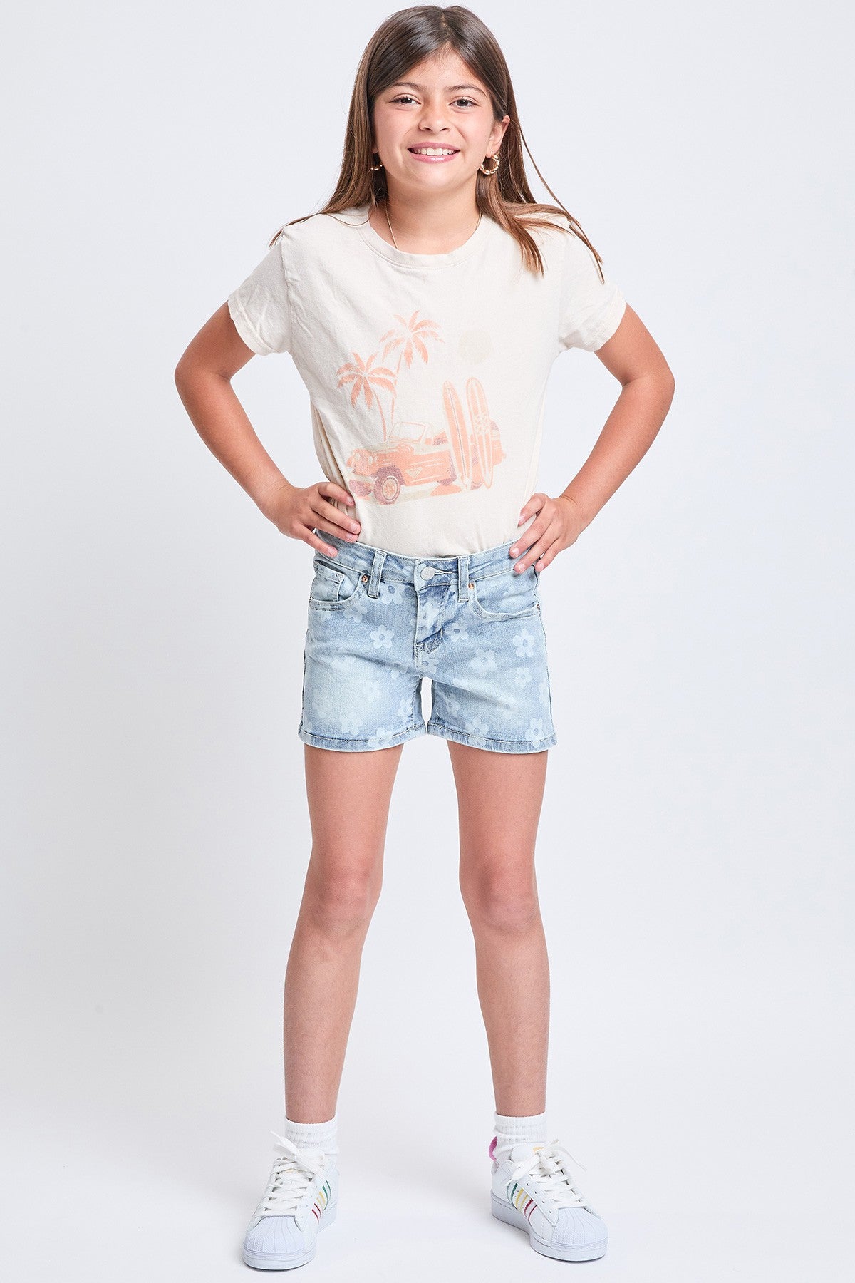 Girls' Floral Print Clean Hem Shorts