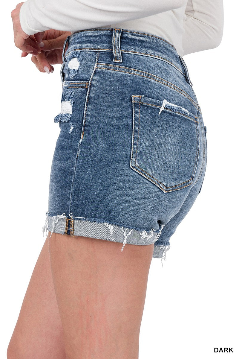 Distressed Cuffed Raw Hem Denim Shorts (REG & PLUS)