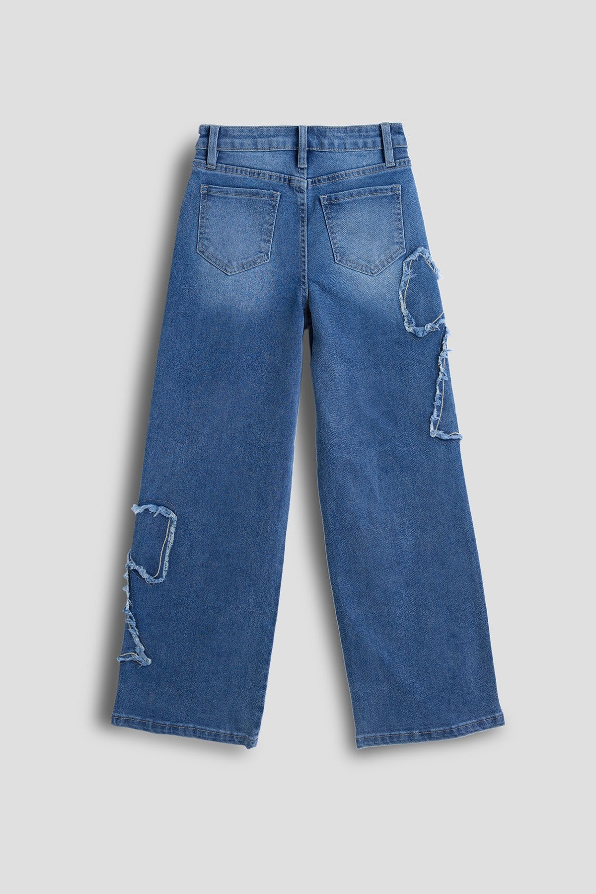 Girls Wide Leg Bow Patchwork Jeans