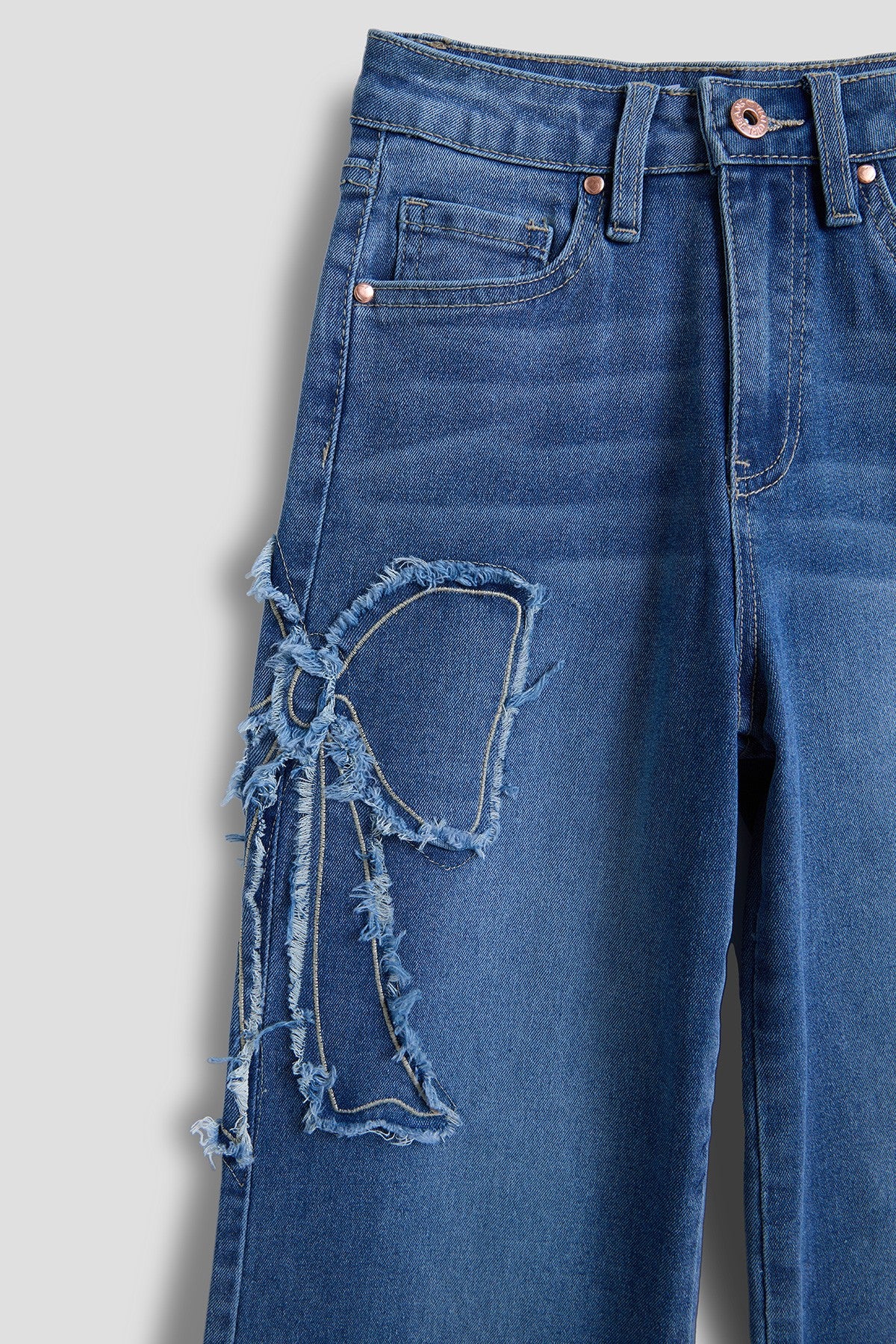 Girls Wide Leg Bow Patchwork Jeans