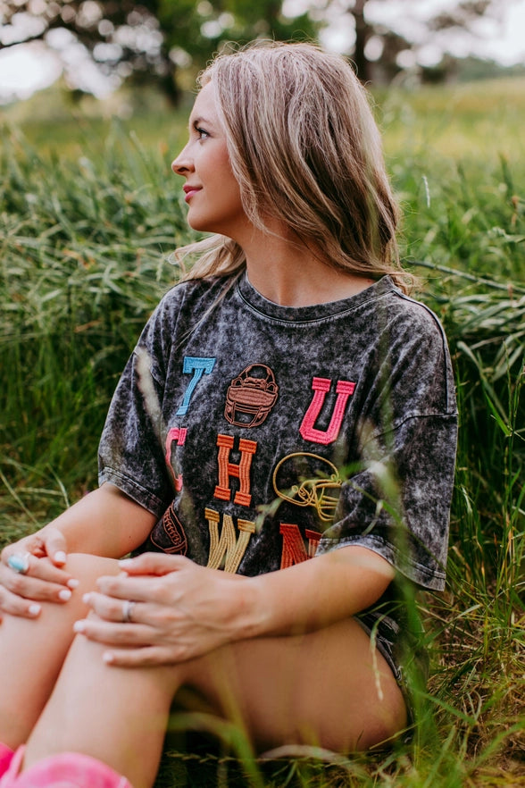 Touch Down Acid Washed 3D Crop Tee