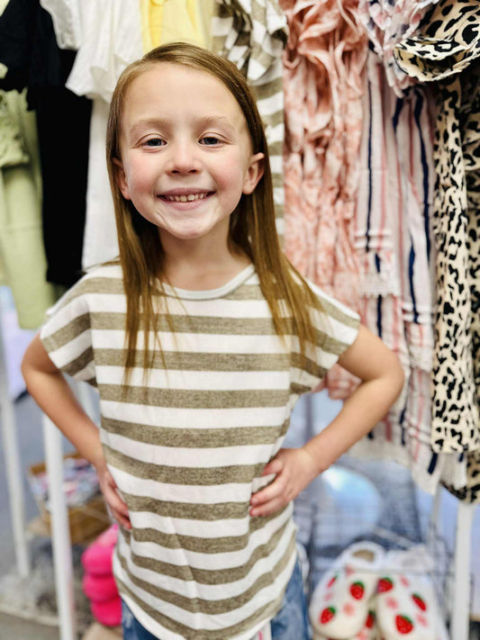 Girls Heathered Stripe Knit Oversized Top