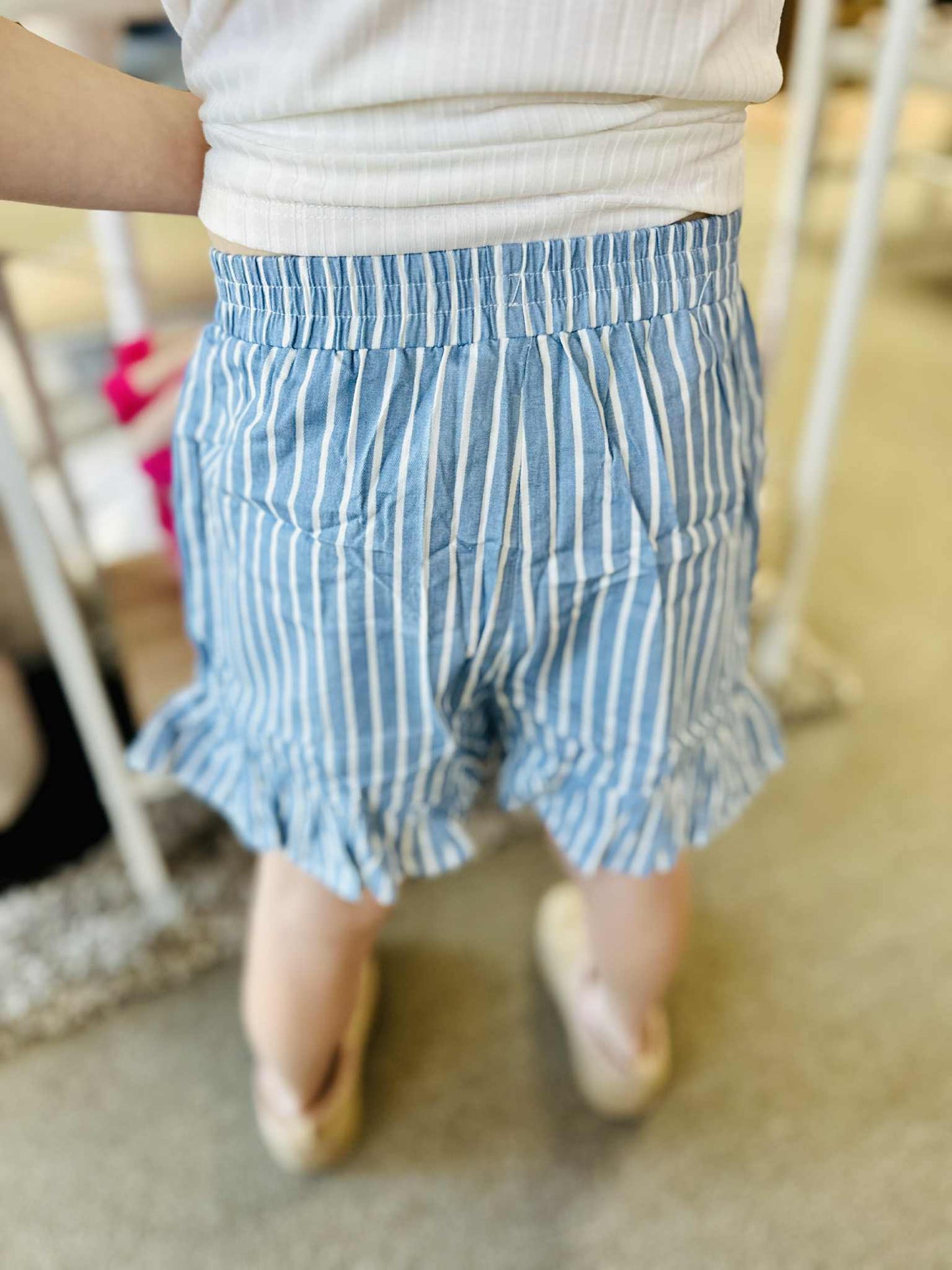 Girls Stripe Chambray Denim Drawstring Short