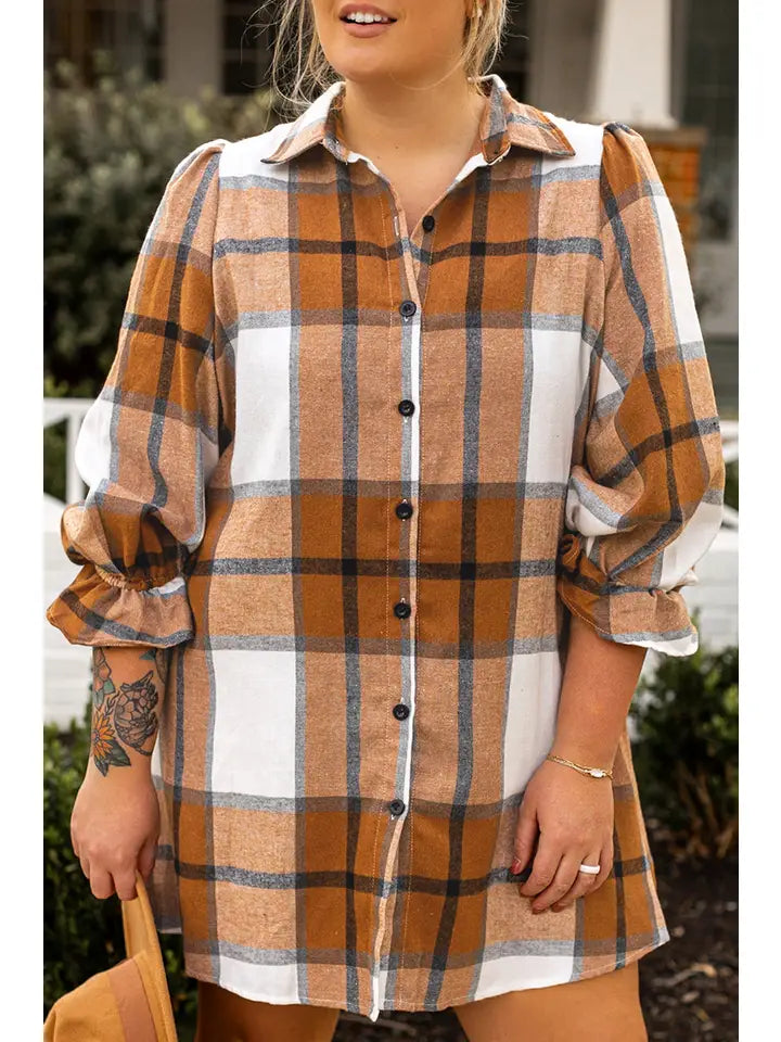 Rustic Charm Plaid Shirt Dress