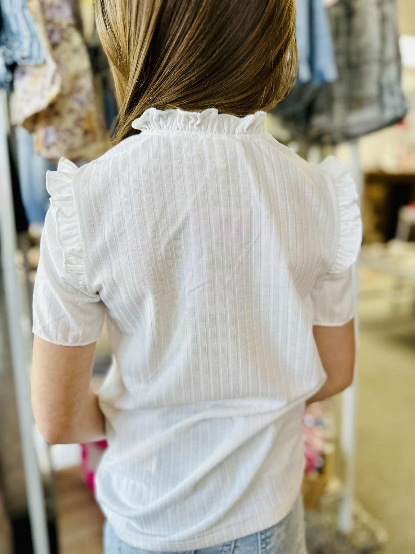 Kids Ruffle Collar Knit Top -Off White