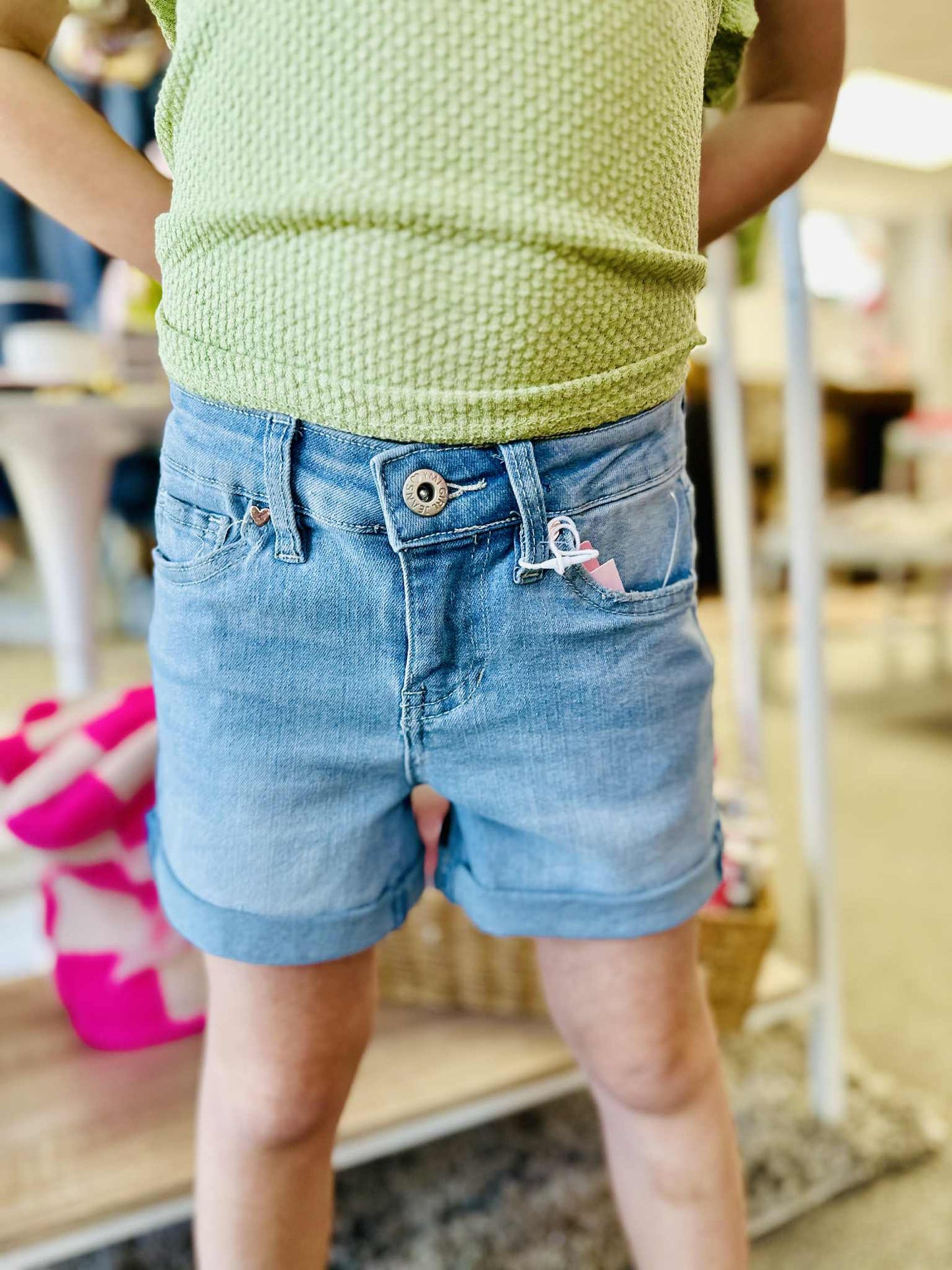 Girls Basic 5 Pocket Denim Short With Cuff