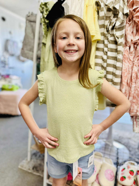 Girls Textured Knit Ruffled Tank