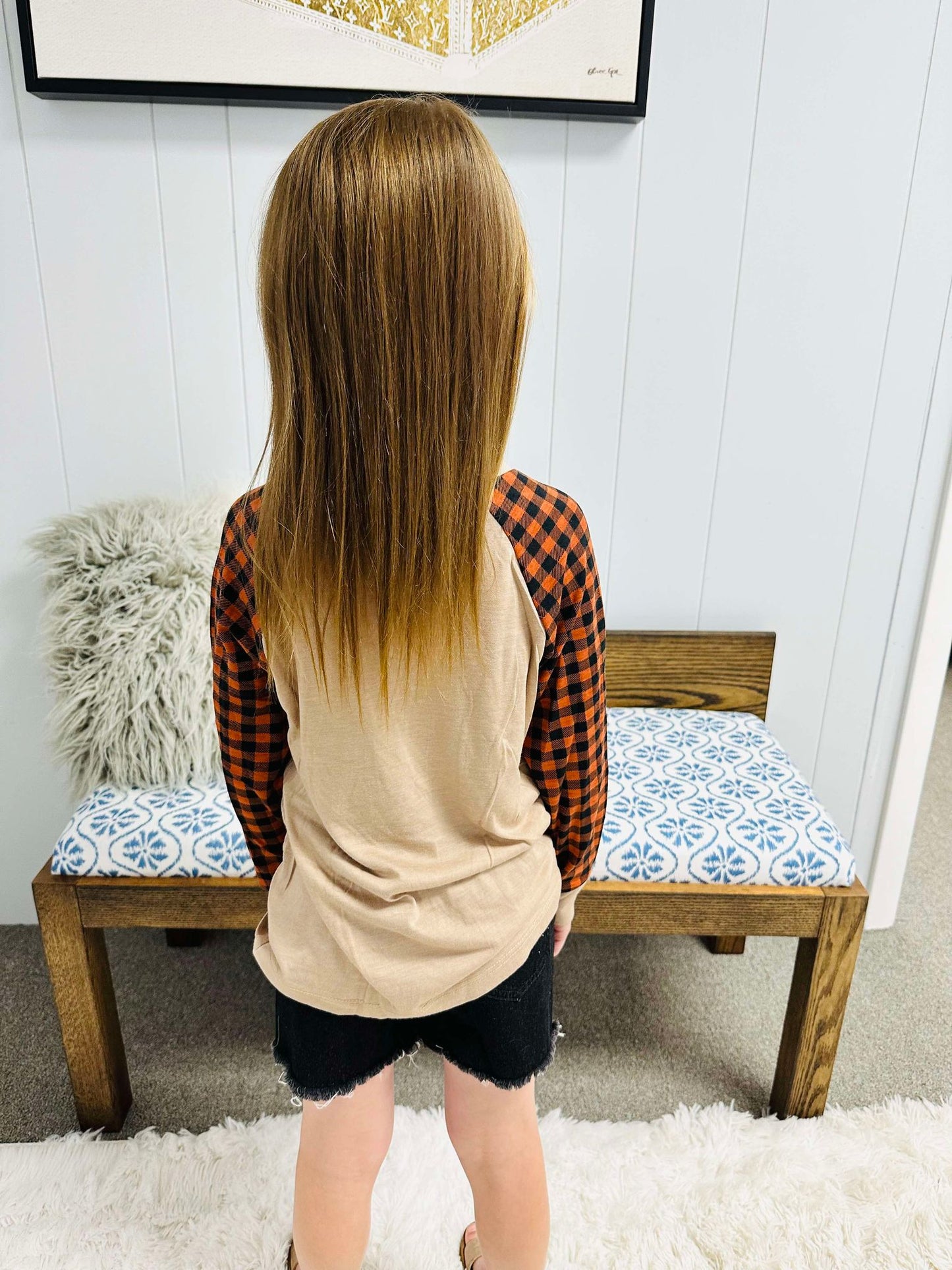 Orange Gingham Girls Top