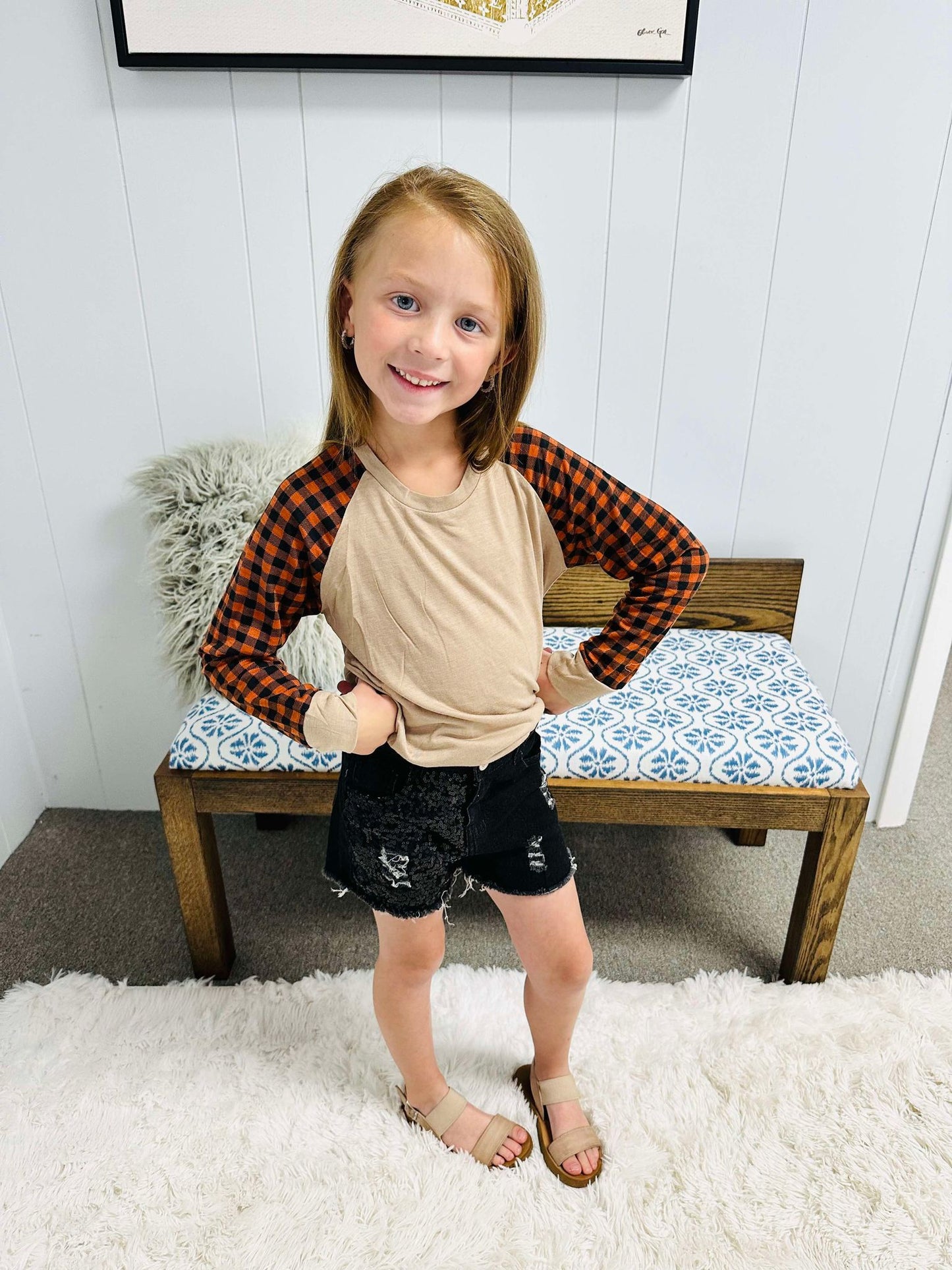 Orange Gingham Girls Top