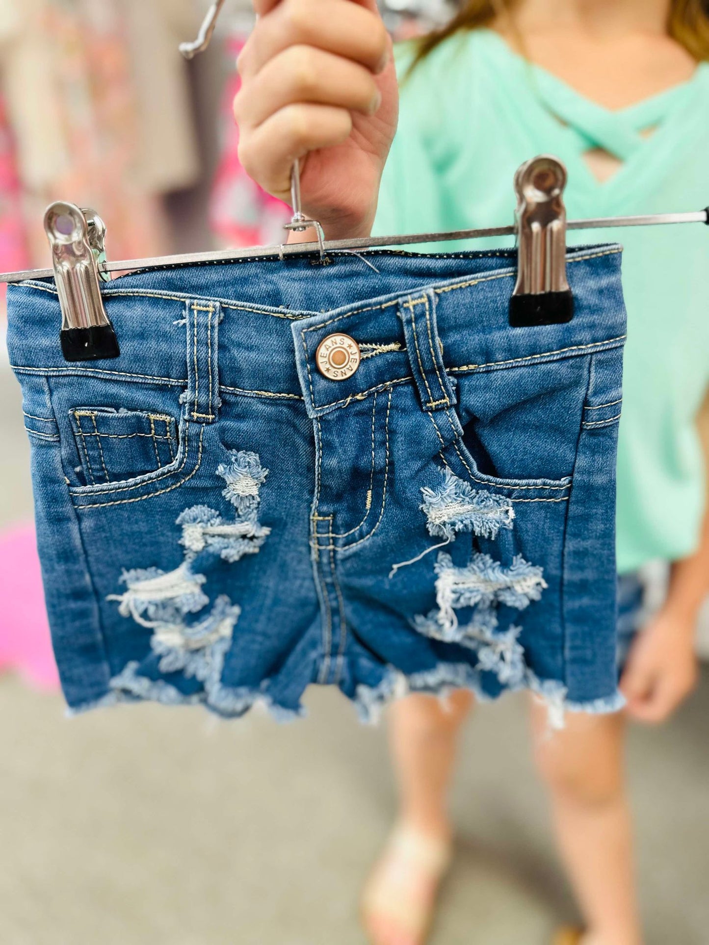 Dark Wash Distressed Denim Shorts