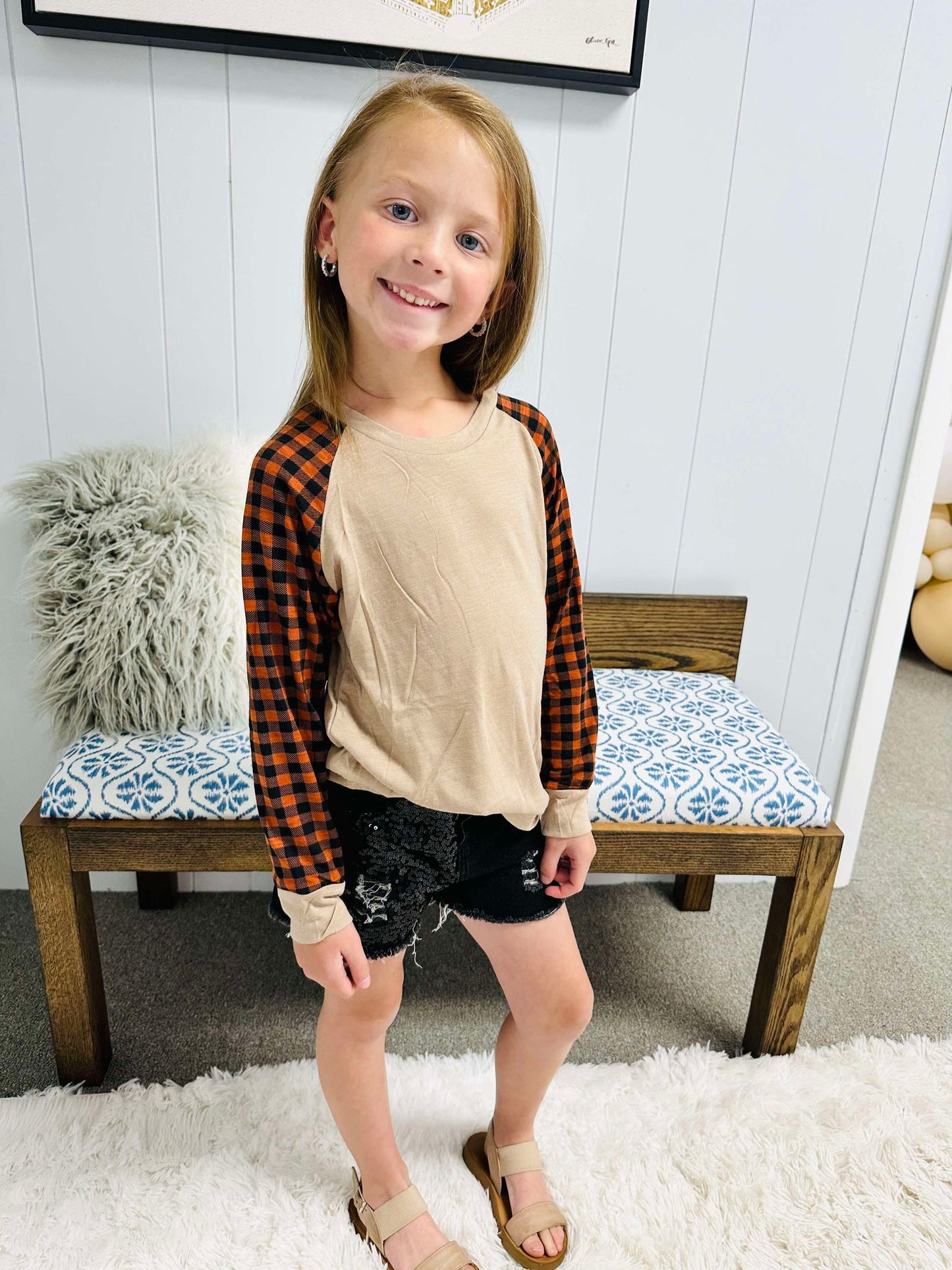 Orange Gingham Girls Top