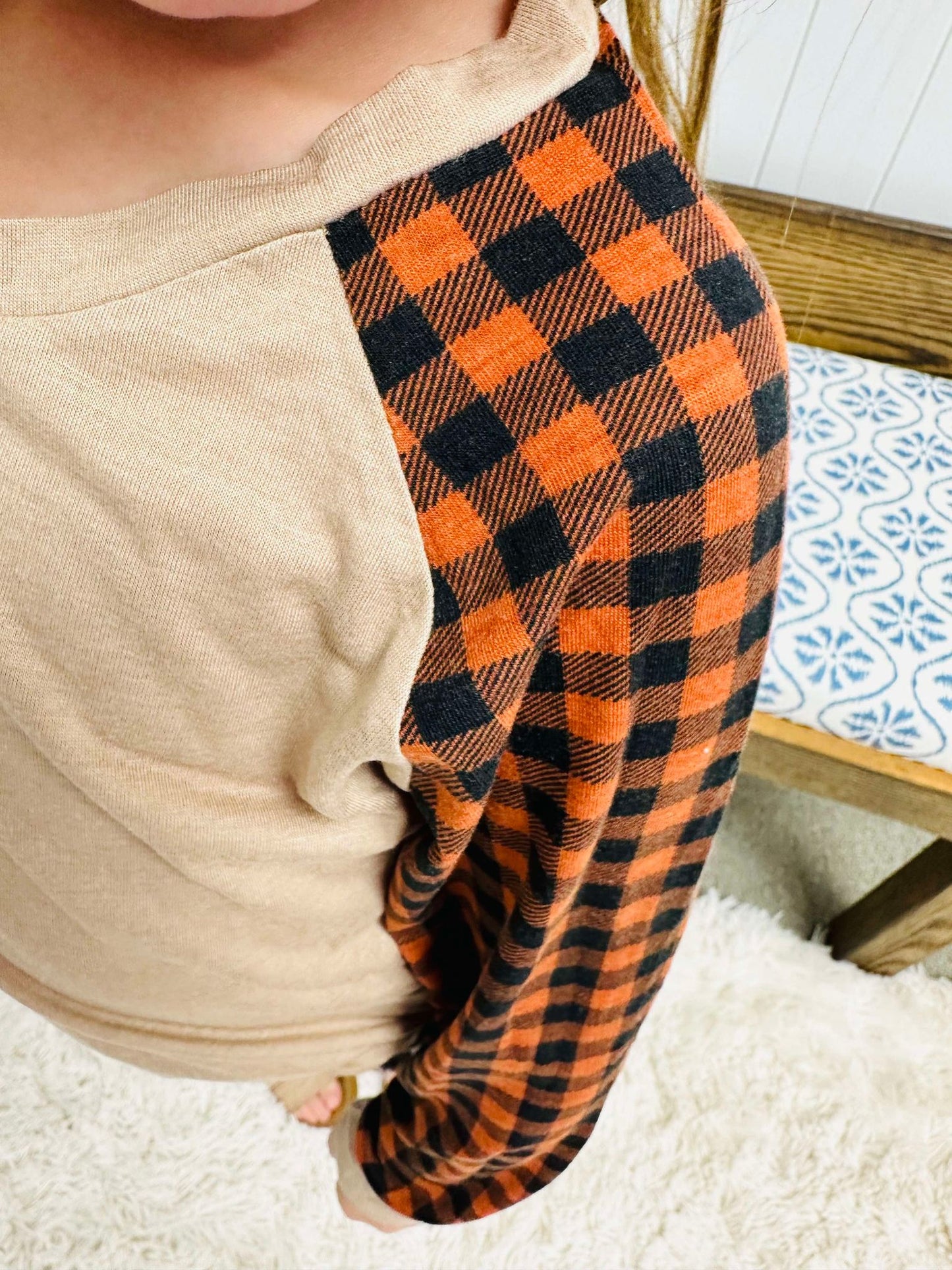 Orange Gingham Girls Top