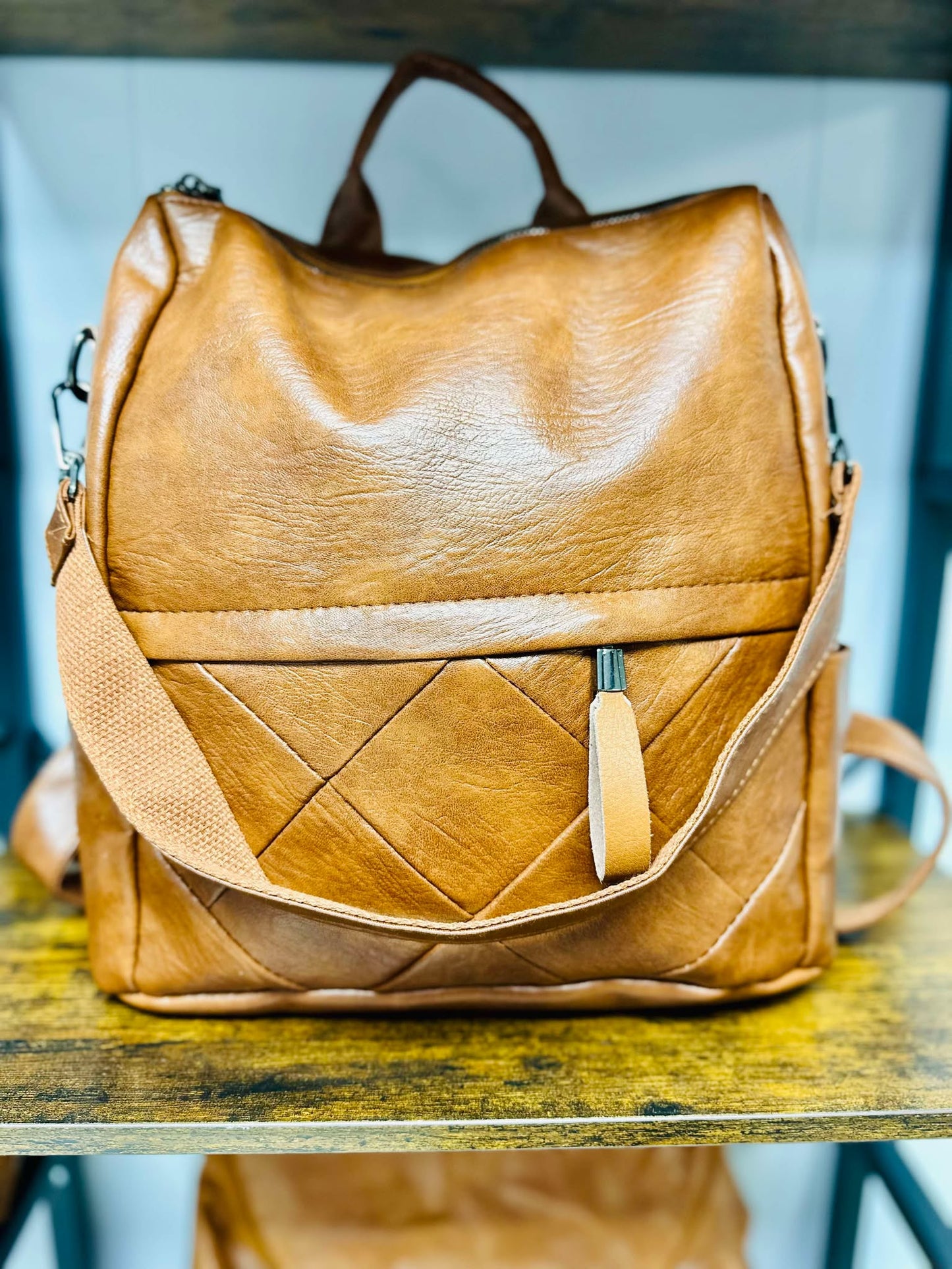 Raelynn Cognac Leather Backpack Handbag
