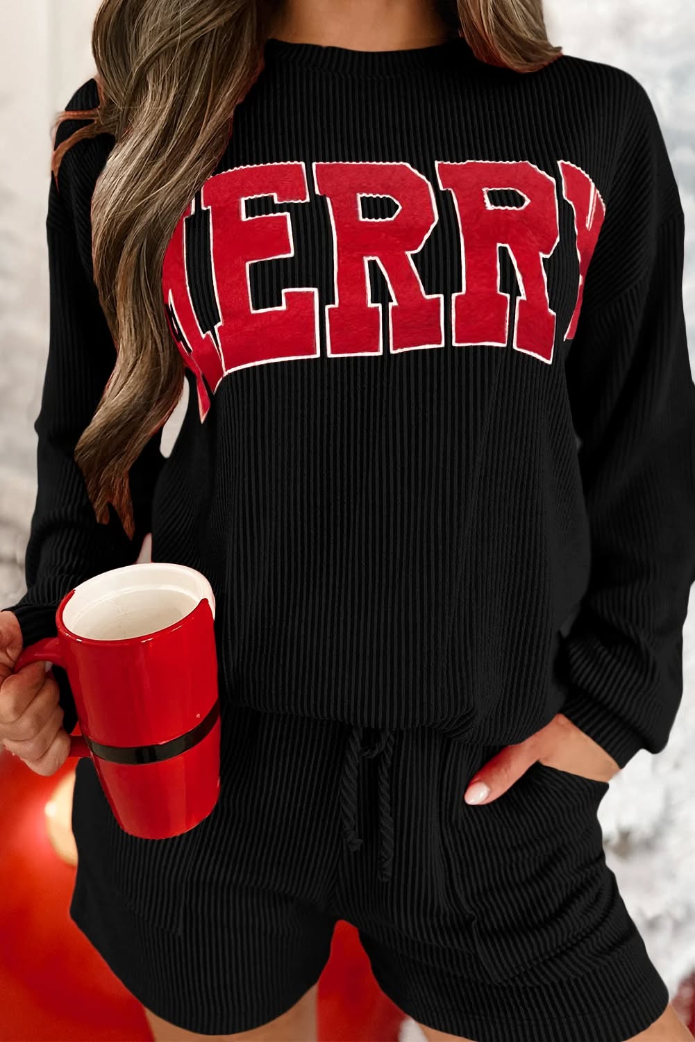 The "MERRY" Ribbed Lounge short set OR JOLLY PANT SET *PRE-ORDER*