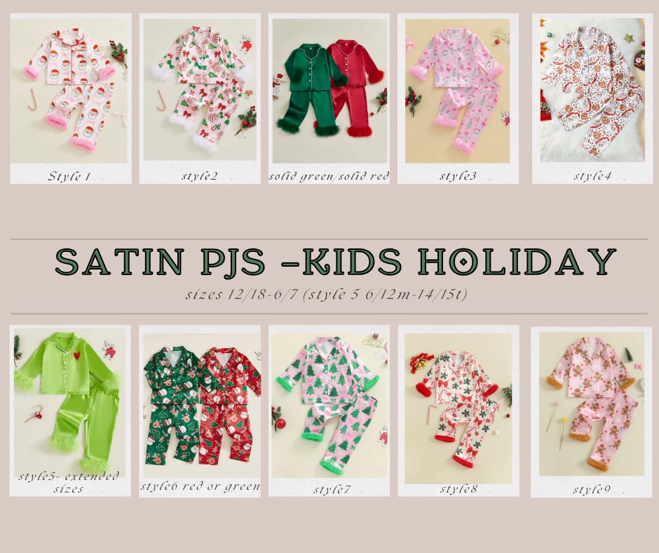 Satin PJS- Kids Holiday *PRE-ORDER*