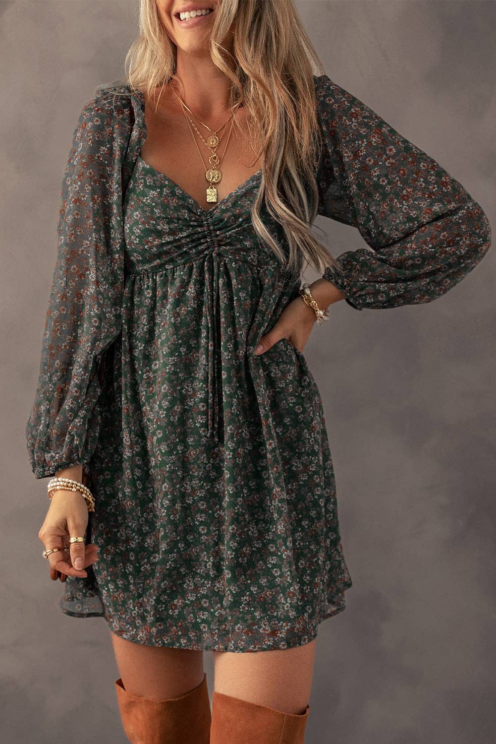 Boho Floral Babydoll Mini Dress