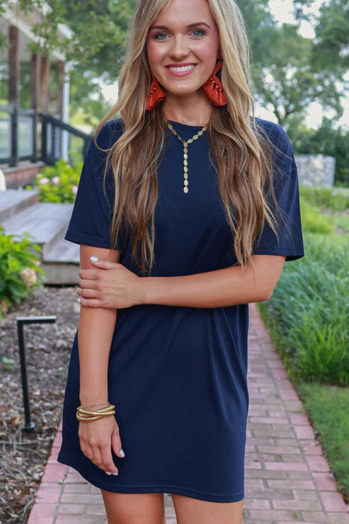 Bailey Basic T-Shirt Dress- Navy
