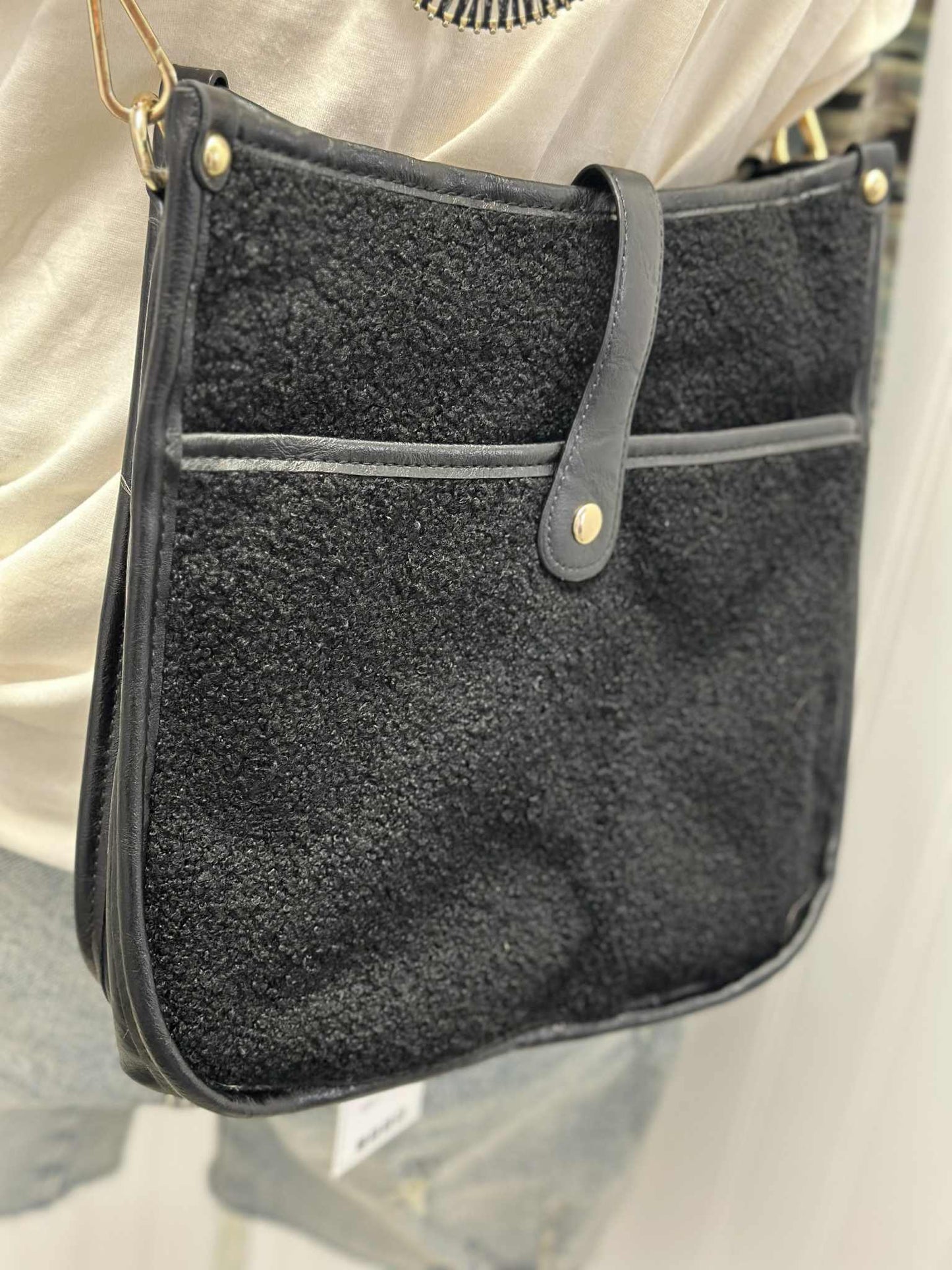Sherpa Crossbody Bag- Black