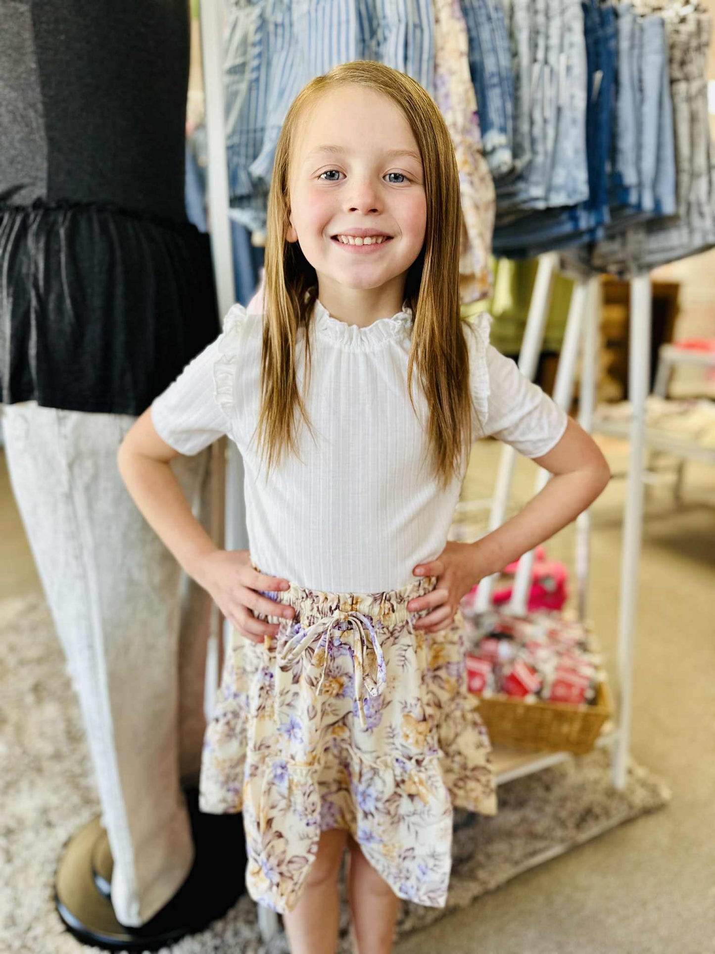 Girls Ruffle Waist Drawstring Skirt