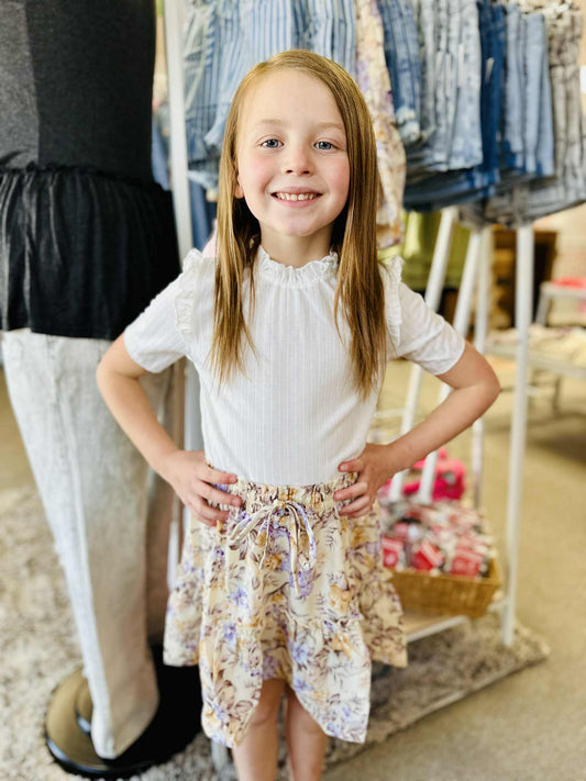 Girls Ruffle Waist Drawstring Skirt