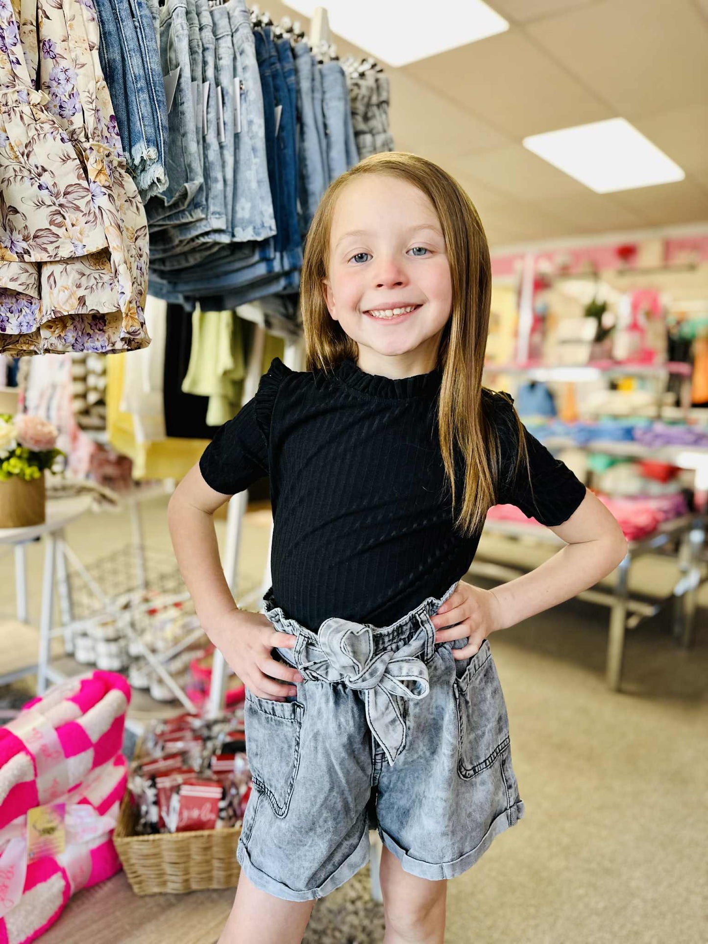 Girls Belted Washed Denim Shorts