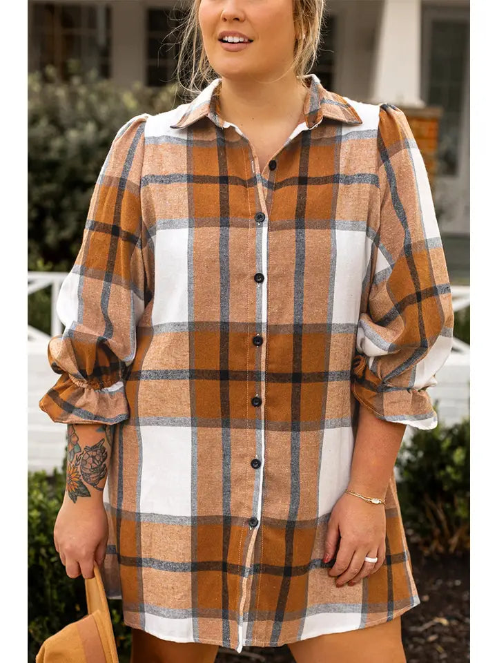 Rustic Charm Plaid Shirt Dress
