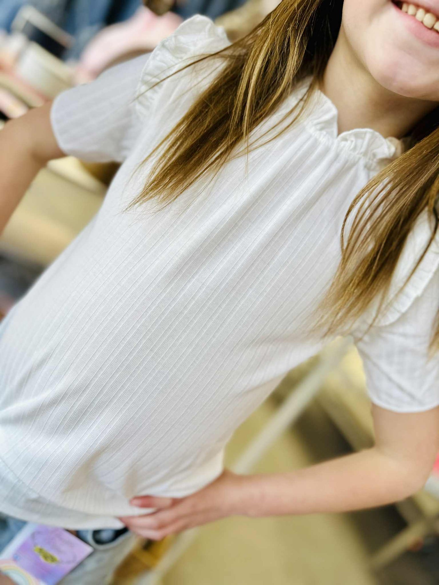 Kids Ruffle Collar Knit Top -Off White