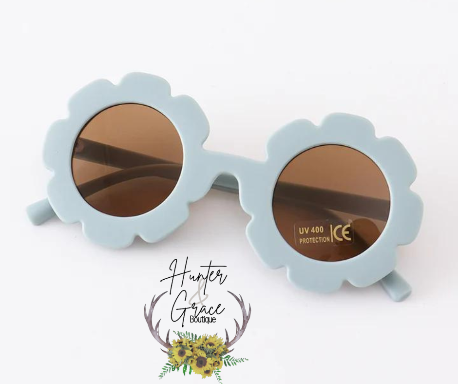 Kids Retro Flower Sunglasses- Light Blue