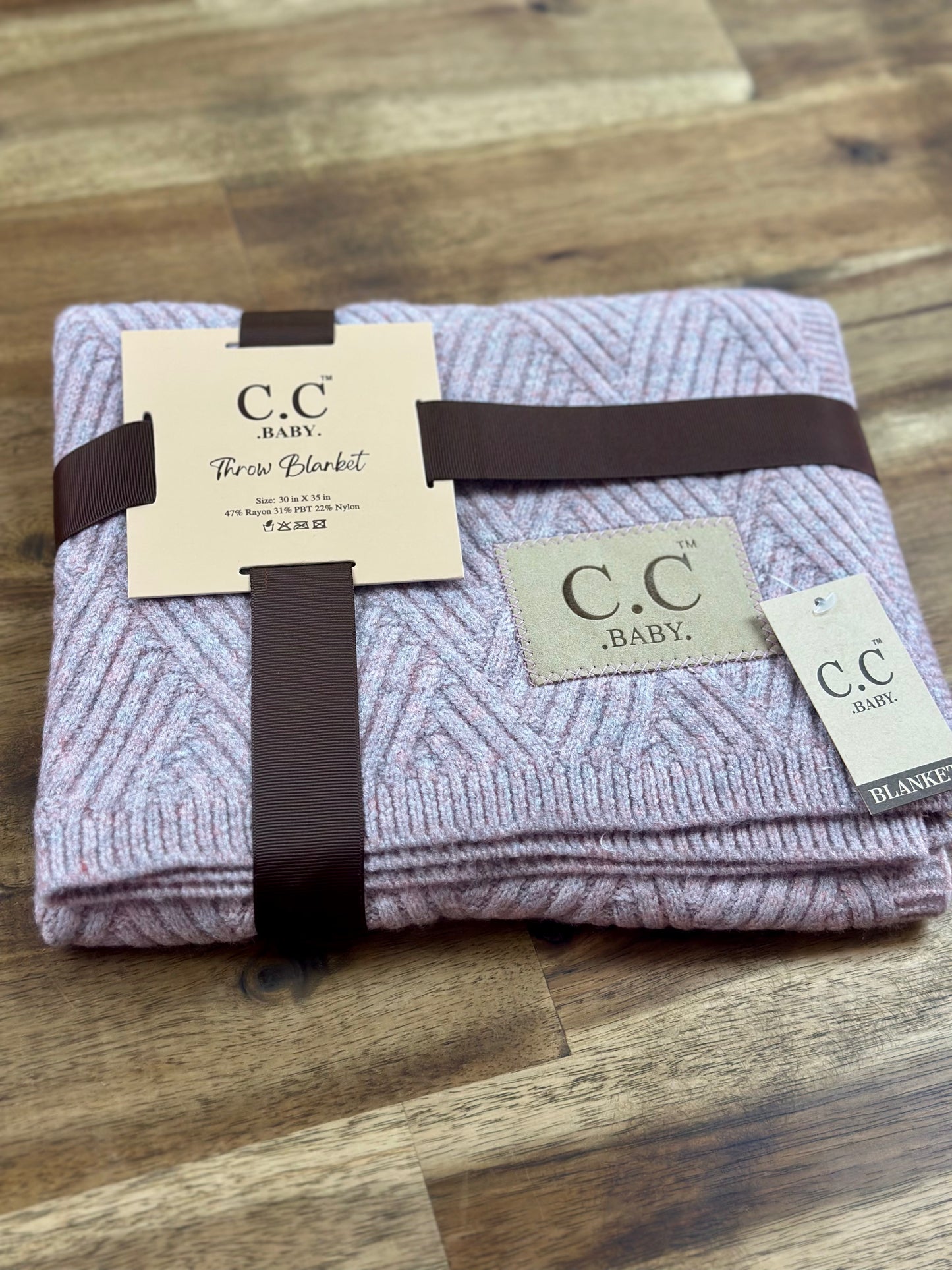 Baby Throw Blanket - Diagonal Basketweave (Rose)