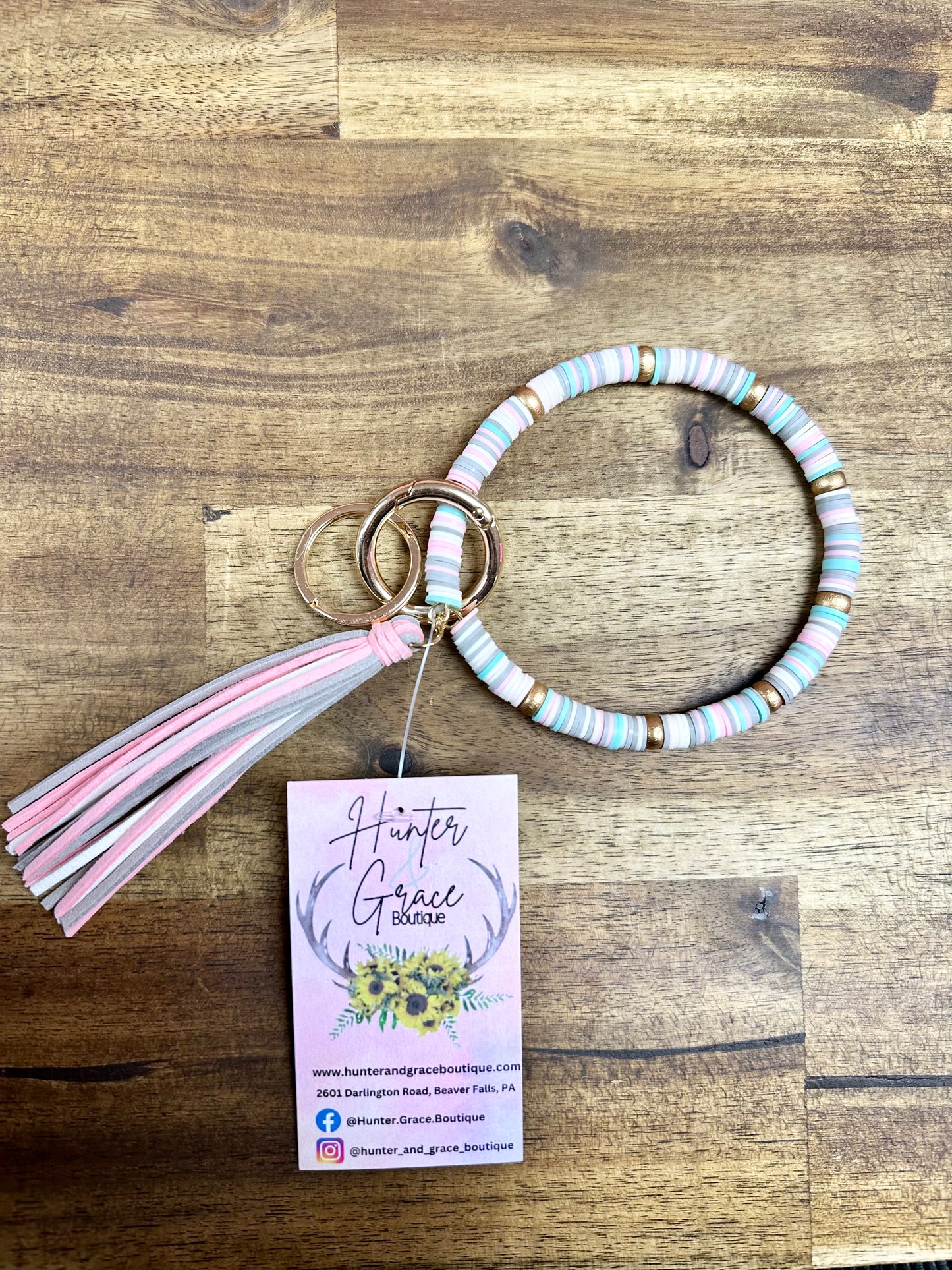 Pink Beaded Keychain