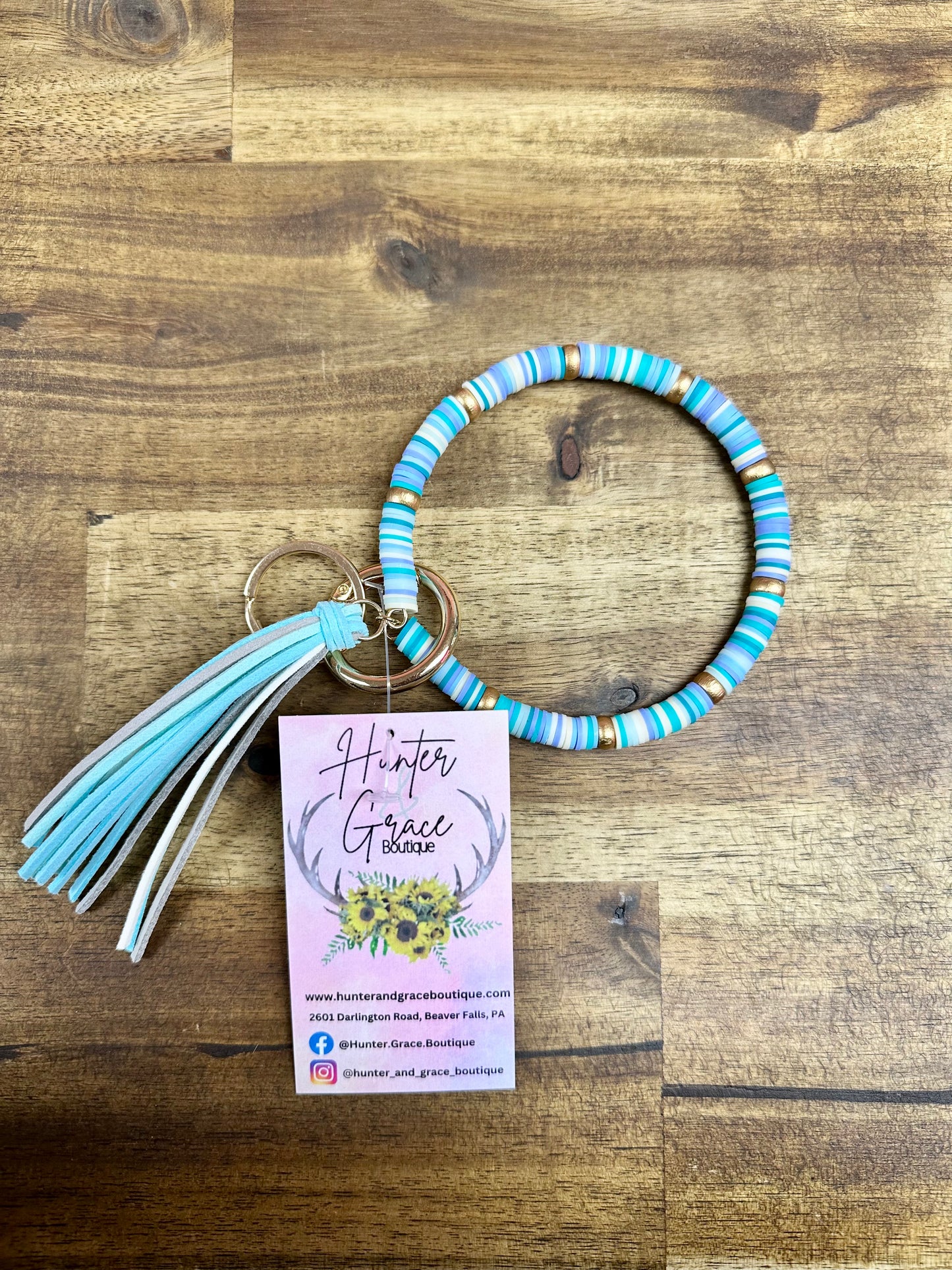 Blue Beaded Keychain
