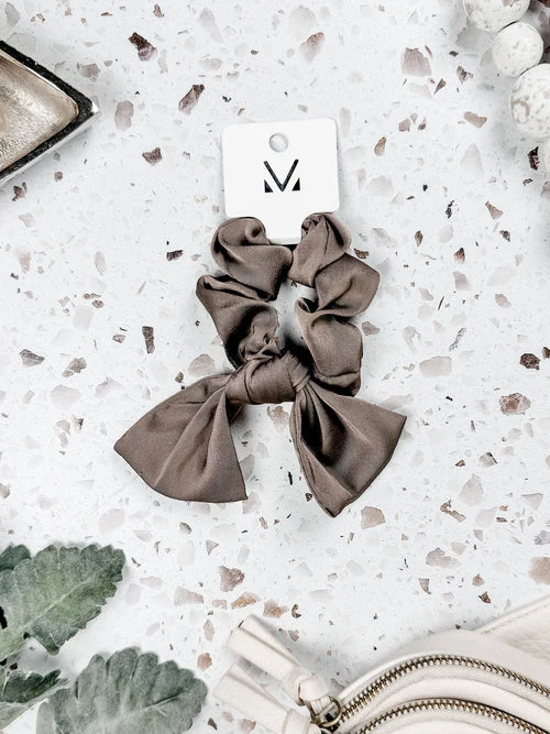 Satin Bow Scrunchie- Greige