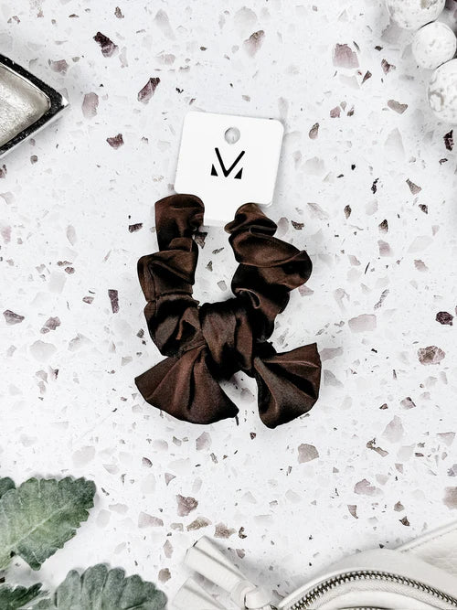 Satin Bow Scrunchie- Brown