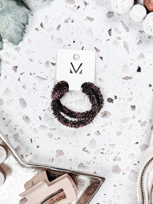 Fuzzy Duo Hair Tie Set- Brown