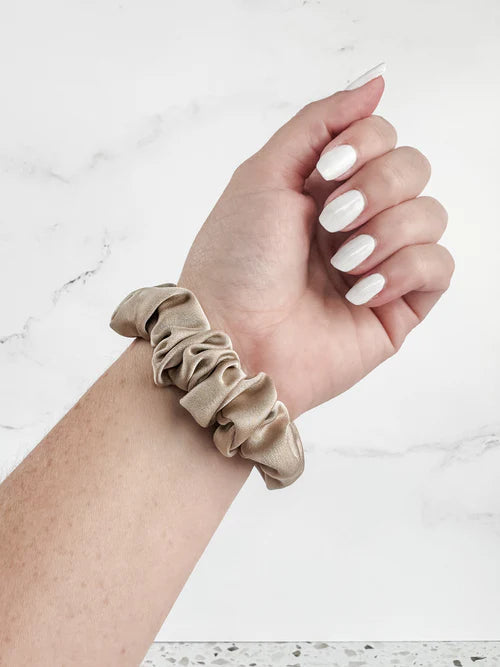 Satin Neutral Trio Scrunchies- Tan-Brown-Black