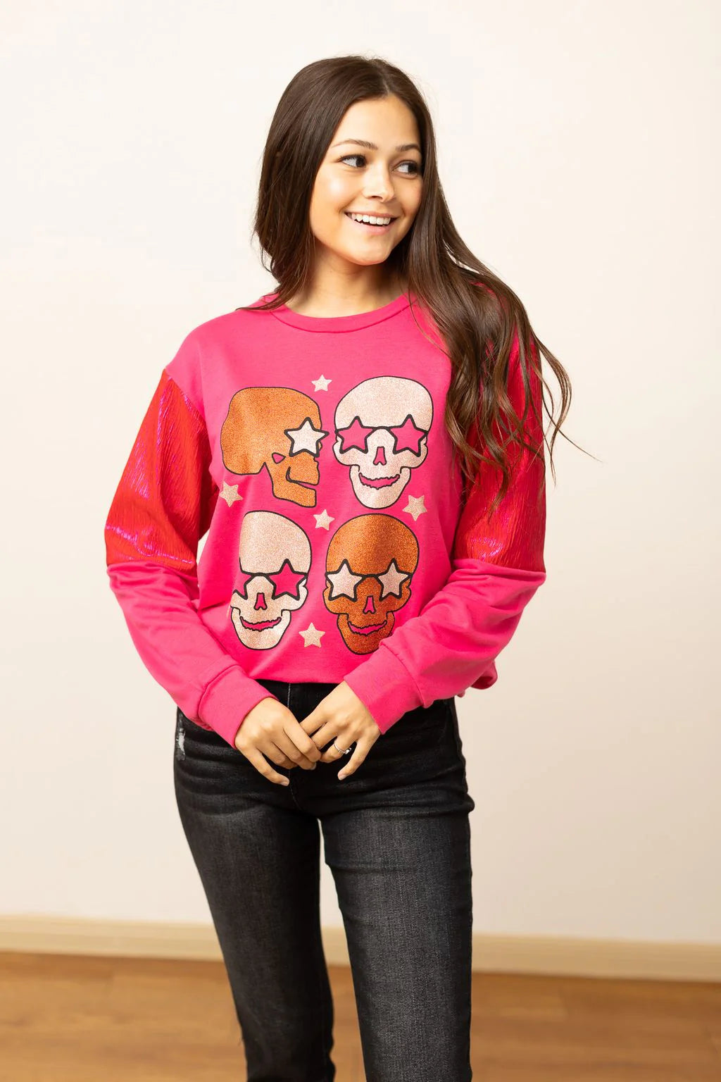 Hot Pink Starry Skull Sweatshirt