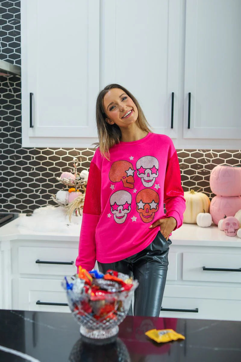 Hot Pink Starry Skull Sweatshirt