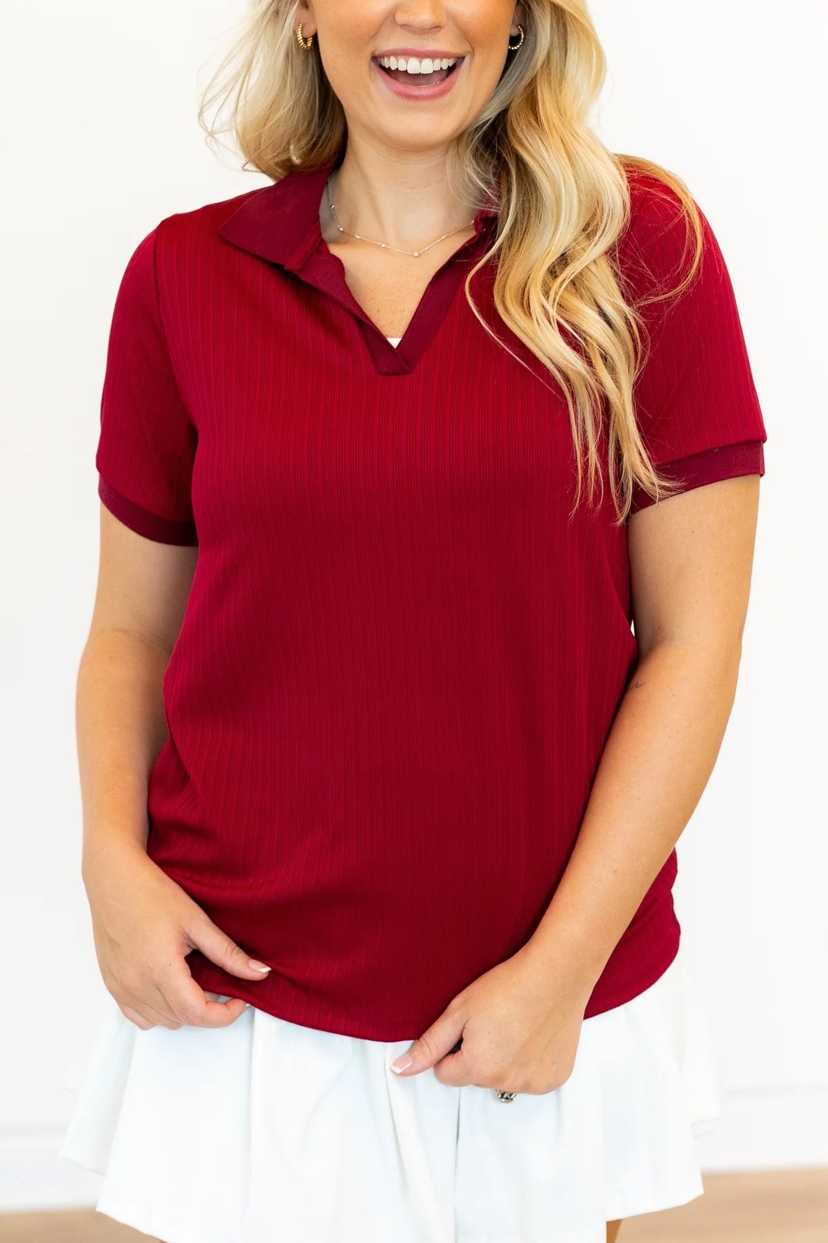 Ace the Day Collared Polo Top- Maroon