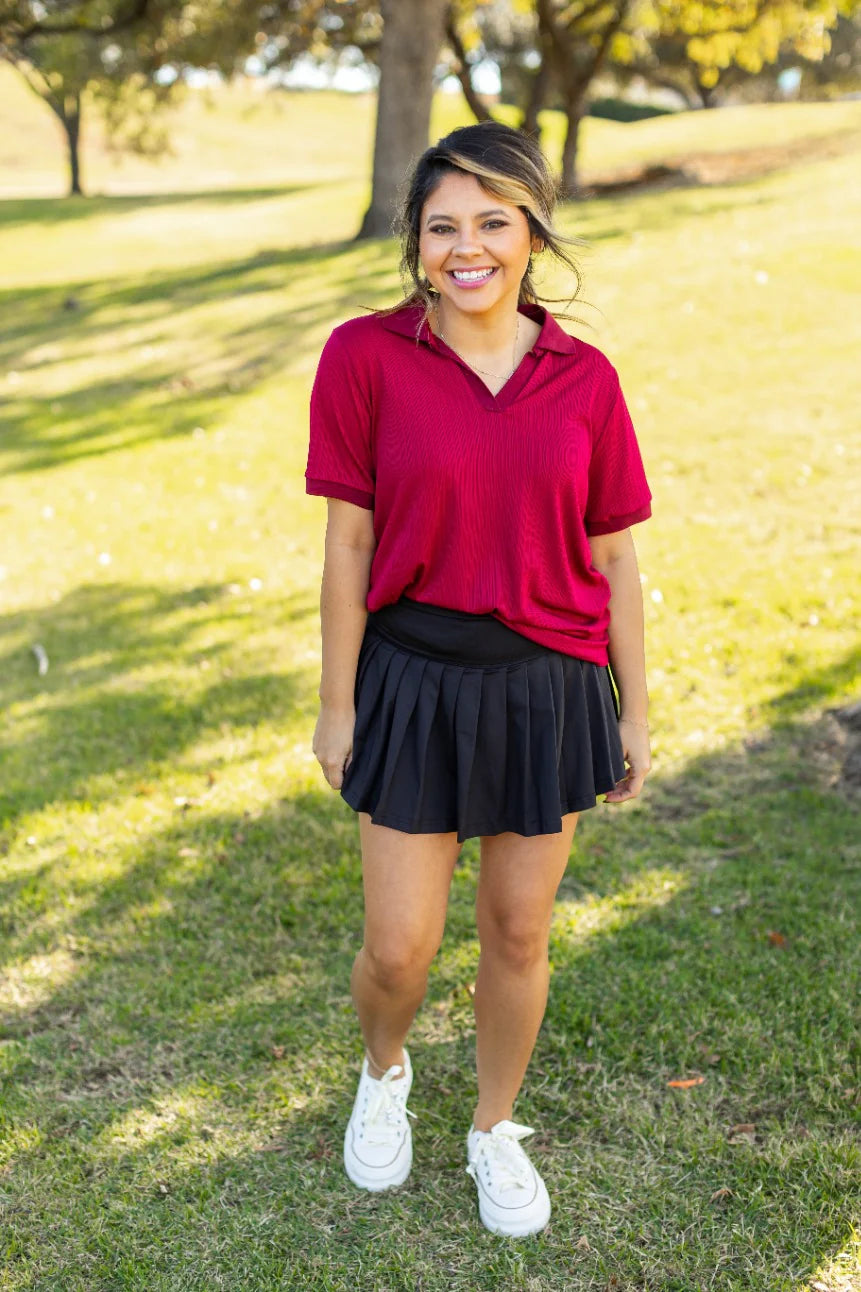 Ace the Day Collared Polo Top- Maroon